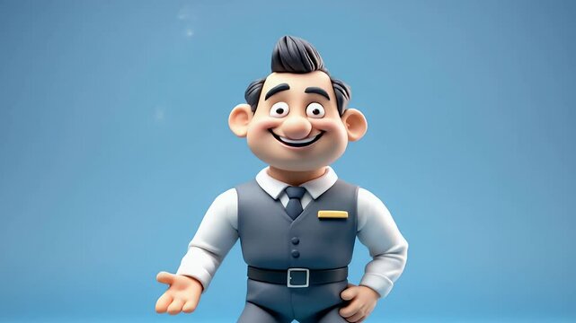 Animated Businessman Character Smiling Confidently in Formal Attire with Hands on Hips in 3D Style