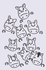 イラスト年賀状素材・午が9頭でうまくいく