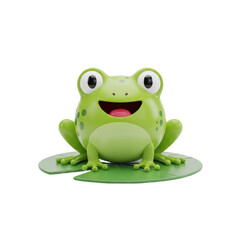 Cute Green Frog Toy Sitting on Leaf with Happy Expression for Children's Playroom or Educational Material