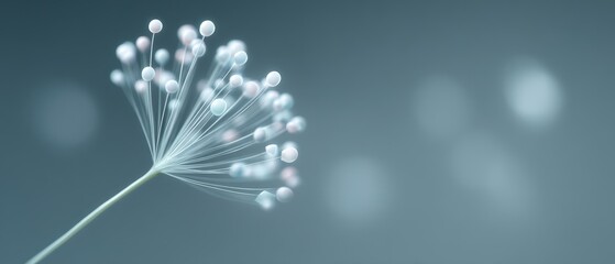 Delicate dandelion seed dispersal nature scene macro photography soft blue background close-up view botanical concept