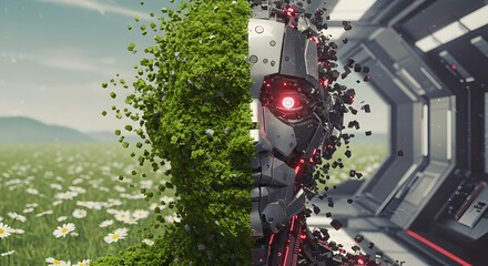 Voxel Portrait Harmony Between Nature and Technology