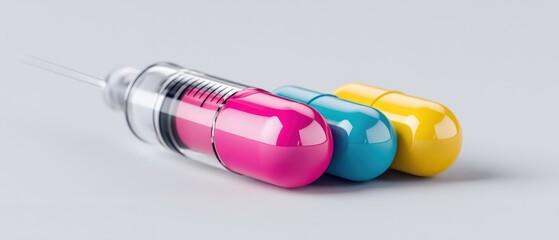Medical action colorful capsules in focus laboratory setting pharmaceutical product photography clean environment close-up view