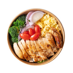 Chicken bowl with vegetables and eggs