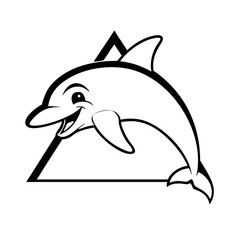 A happy Dolphin mascot clipart in triangle for Kids T- Shirt on whithe background. No Text and water mark in it