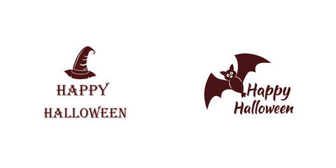 Happy Halloween Witch Hat and Bat Design Elements  Spooky Holiday Graphics
