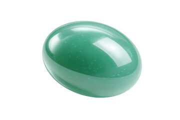 A green gemstone is sitting on a white background
