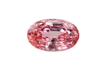 A pink gemstone is sitting on a white background