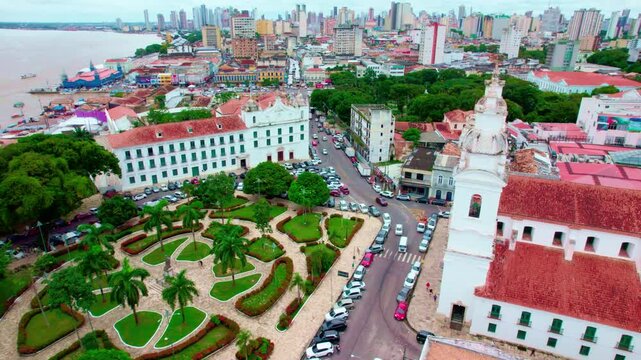 Belem worship places, Our Lady of Grace Cathedral, aerial orbital view