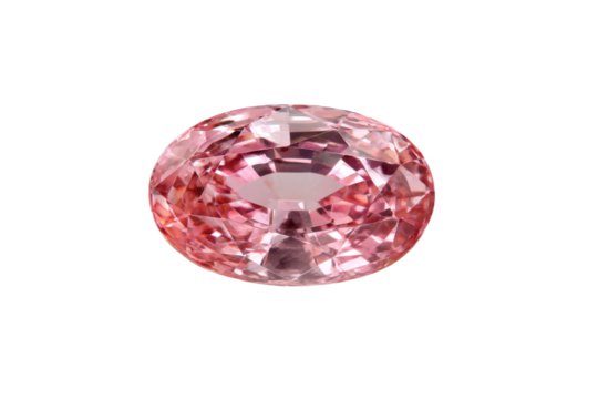 A pink gemstone is sitting on a white background