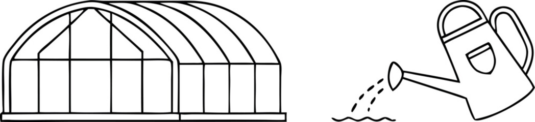 Gardening, Agriculture line icon set. Vector pictograms of grow your own food, watering can, greenhouse, seedling, sprout, farmer, pollination, fertilizer thin linear illustration.