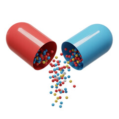 Opened Capsule with Colorful Medicine Granules A 3D Render