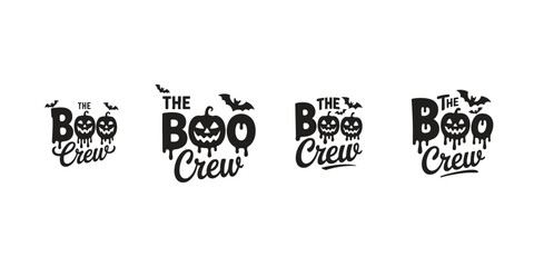 Halloween 'The Boo Crew' Text Design with Spooky Pumpkins and Bats  Festive Holiday Typography