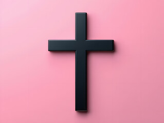 Obraz premium A stark black cross against a soft pink backdrop