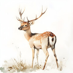 A watercolor painting of a majestic deer with large antlers.
