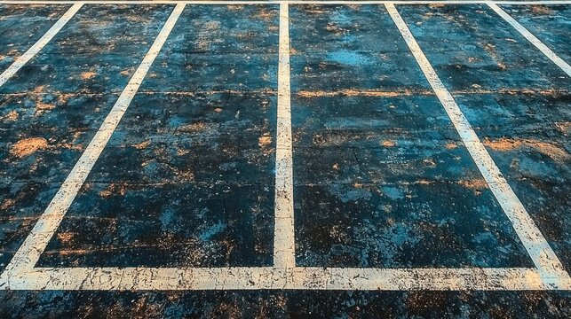 Textured blue surface w/ white lines, straight & converging