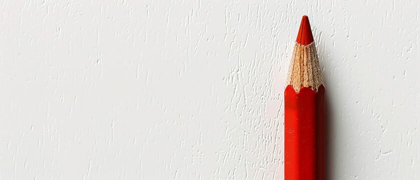 Vibrant red pencil tip against a textured white background, concept of creativity and education in minimalist style