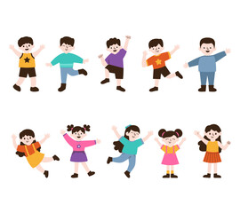 A charming set of illustrations featuring adorable children in various active poses, ideal for educational content, children products, and playful design themes.