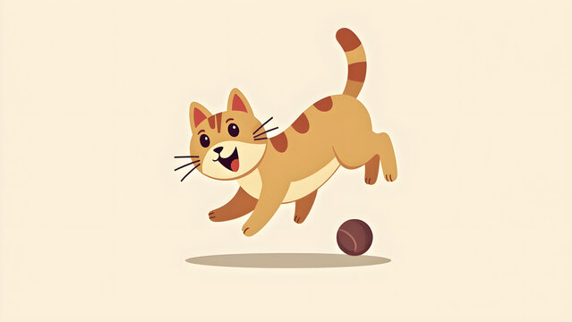 Minimalist Logo Illustration of a Playful and Cheerful Cat Playing with a Ball