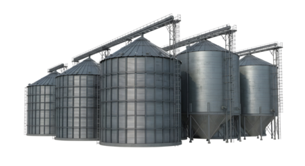 PNG Grain Silos on Modern Farm Isolated on White Background