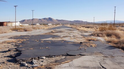 Abandoned Highway. Deserted Southern California Road in the Mojave Desert