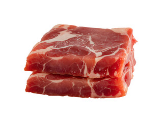 Cuts of raw duck meat stacked isolated on transparent background.