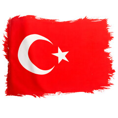 Turkey flag red field, white crescent star, fabric texture, no flagpole, isolated on white background, Middle Eastern photography