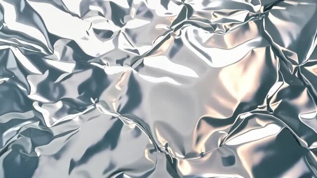 Close up of crumpled shiny silver foil creating an abstract texture with light and shadow play background texture video