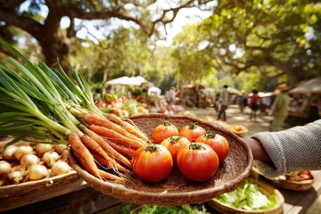 Fresh Locally Sourced Ingredients for Community Meal Preparation in Vibrant Market Setting
