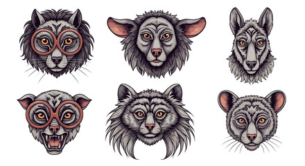 Fototapeta premium Pixel Art Collection of Animal Heads Portraits