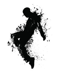 Obraz premium Dynamic Dance Silhouette: A black silhouette of a dancer strikes a pose against an artistic splatter background, embodies energy and rhythm, a perfect visual to convey freedom of movement and passion.