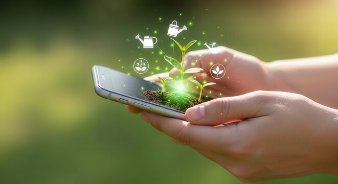 Digital agriculture concept growth plant on smartphone sustainable technology and innovation future