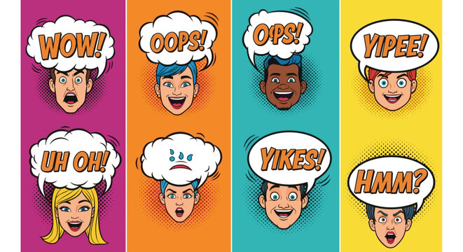 Emotional Faces with Speech Bubbles Expressing Feelings