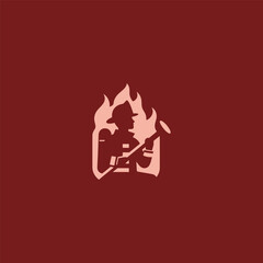Firefighter logo in bold and heroic illustration style.