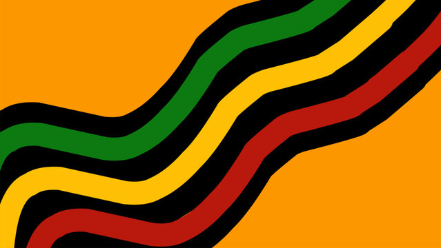 Wavy abstract design featuring Pan-African flag colors&mdash;red, yellow, green, and black&mdash;on a vibrant orange background. Symbolic of African pride, unity, and cultural heritage. Jeneteenth freedom day.