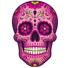 Fototapeta premium Pink floral sugar skull design isolated on transparent background