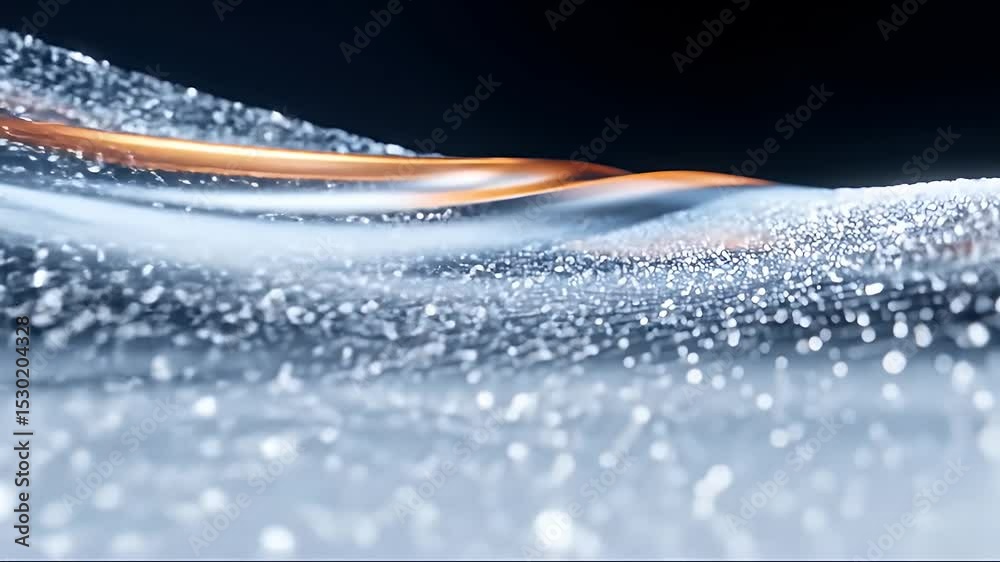 Poster dynamic abstract particle wave with golden light stream on dark background futuristic data stream il