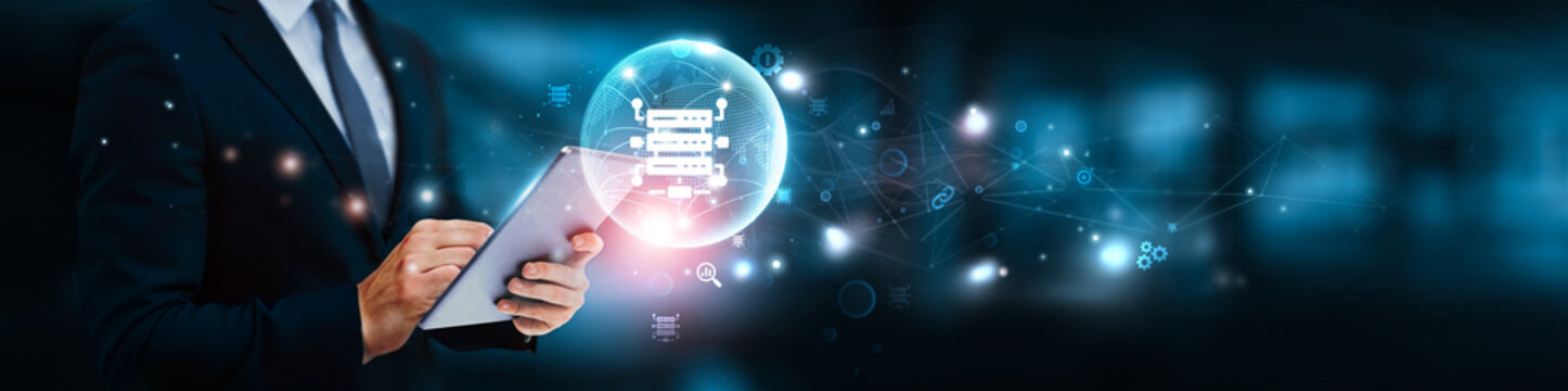 Big data concept. Businessman manage and analysis of growth graph data on advanced data analytics, real-time processing, large-scale information management, predictive modeling techniques.