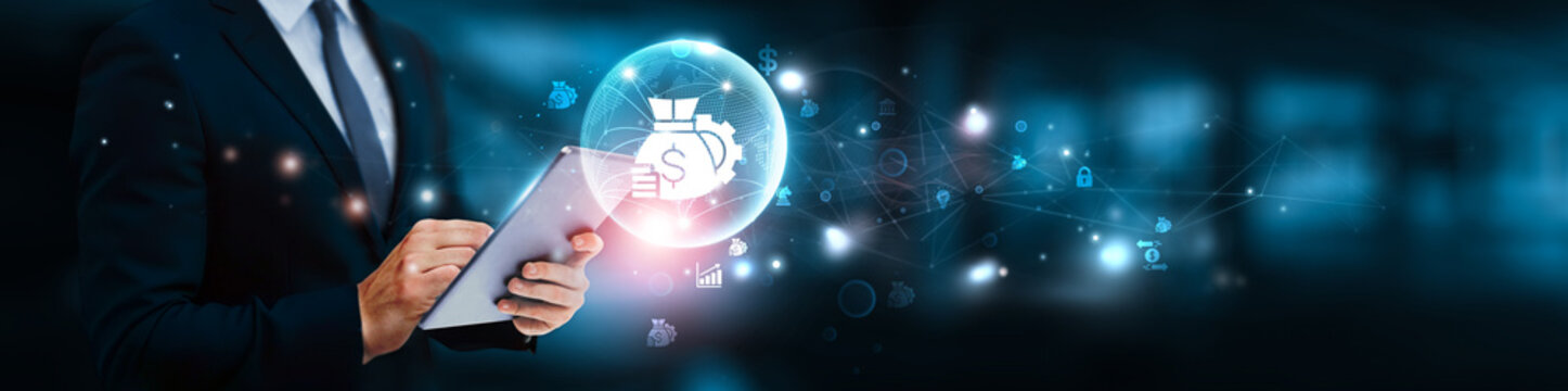 Budget planning concept. Businessman manage and analysis of growth graph data on financial forecasting tools, expense management systems, cost optimization strategies, revenue tracking platforms.