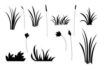 grass silhouette element set