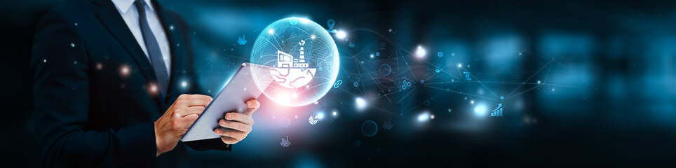 Global business, Businessman manage and analysis of growth graph data on international market...
