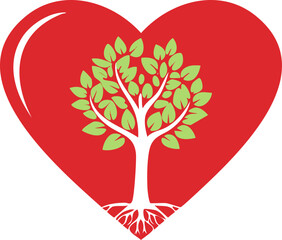 A symbolic image of a tree flourishing within a heart shape, suggesting growth, care, and affection
