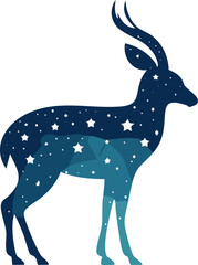A mystical gazelle silhouette filled with stars and cosmic wonder. It is a beautiful celestial depiction