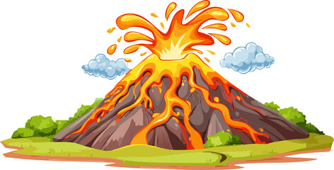 Volcanic eruption with lava flowing