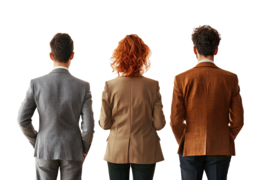 Three people in suits, back view