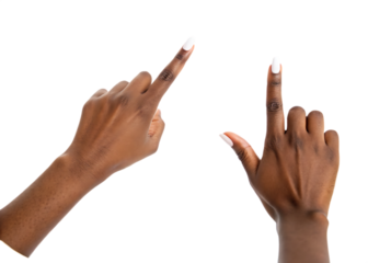 Two african american hands pointing isolated on a white background