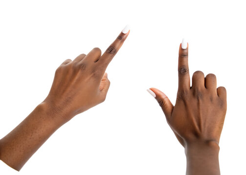 Two african american hands pointing isolated on a white background