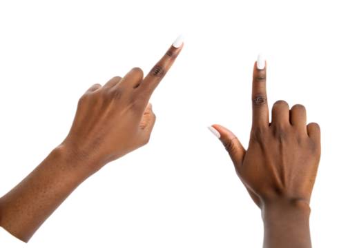 Two african american hands pointing isolated on a white background - Powered by Adobe