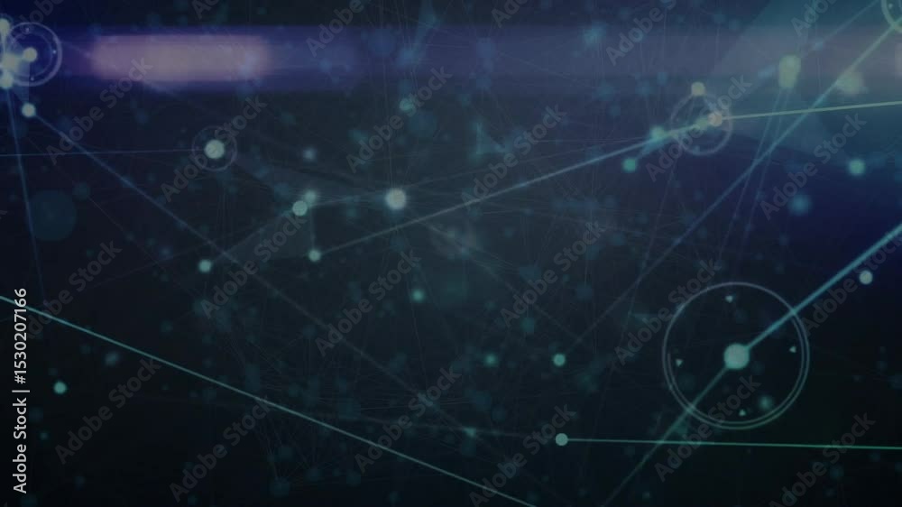 Poster on opening network fading into view, linking nodes with pulsing rings, tilting, visualizing data