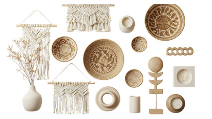 Bohemian decor elements collection isolated on transparent background