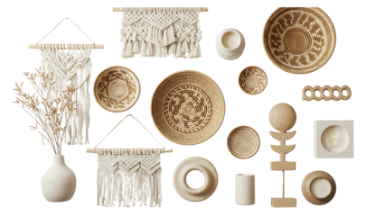 Bohemian decor elements collection isolated on transparent background